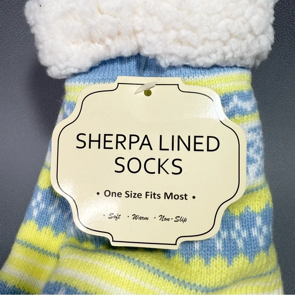 Sherpa Socks | New Blue Yellow and White Sherpa Lined Socks